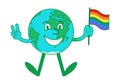 Cartoon character of Earth hold LGBT pride flag Royalty Free Stock Photo